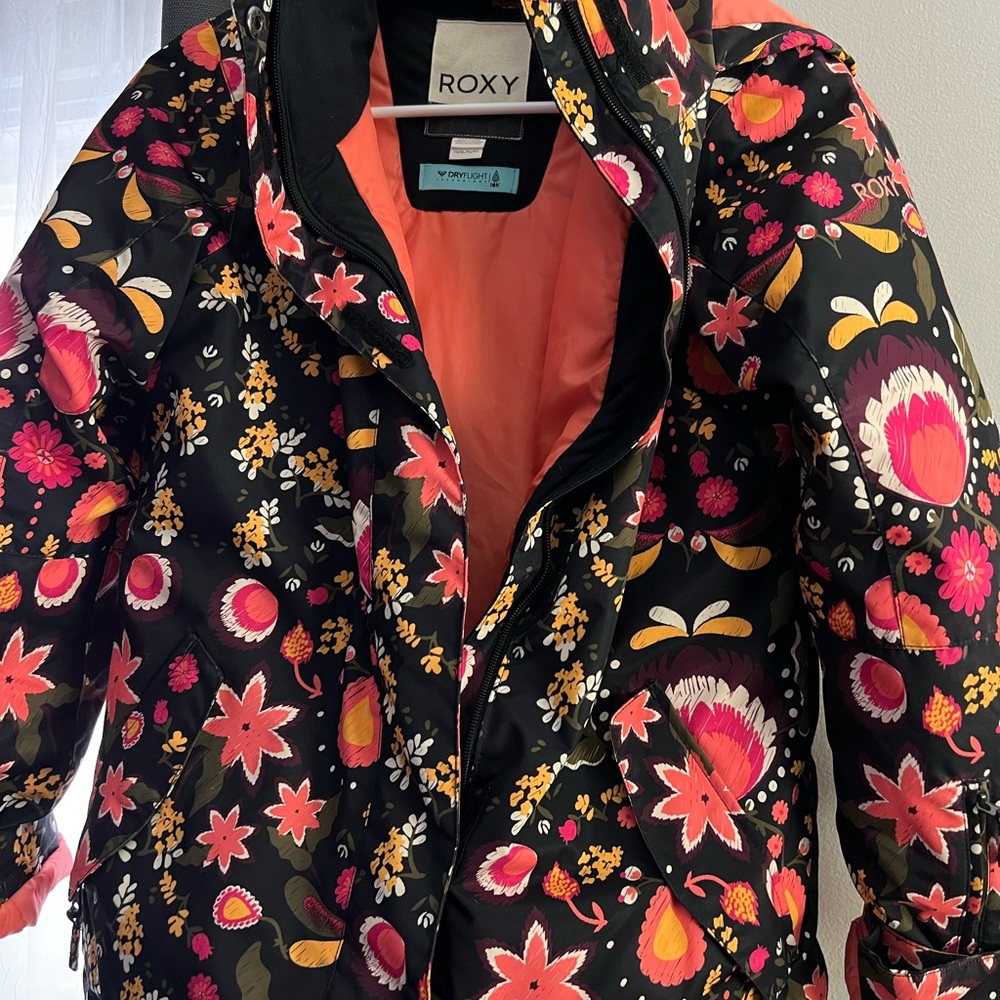 Roxy Youth Floral Ski Jacket - Black and Pink